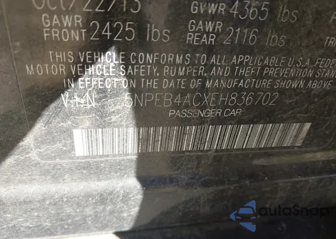 2014 Hyundai Sonata Gls z USA, uszkodzony, nr VIN 5NPEB4ACXEH836702